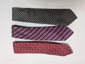 Claiborne Men's Silk Tie Lot of 3 Striped & Geometric Pattern Self-Tie Neckties
